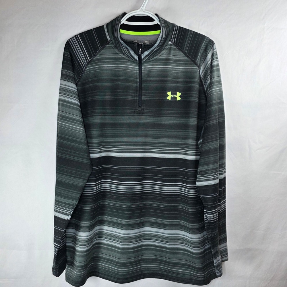 Under Armour HeatGear 1/4 Zip Pullover Grey Black Stripe | Mens Large